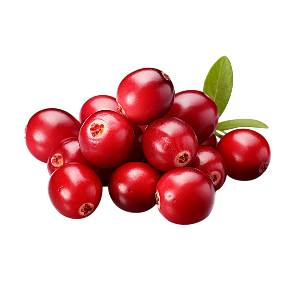 Shiny Red Cranberries with Leaves and Realistic Details png