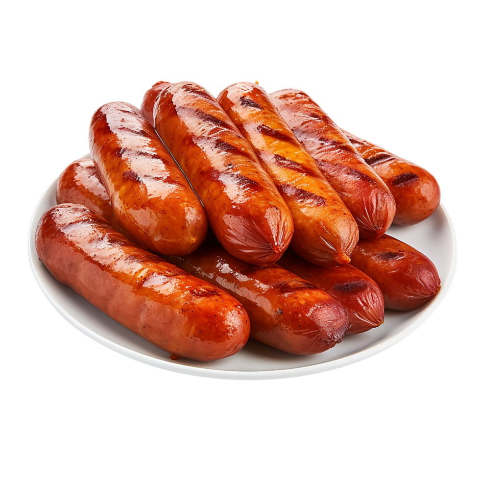 Grilled Sausages on a Plate with Juicy Texture png