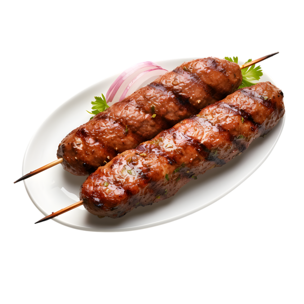 Juicy Skewered Kebabs with Garnish png