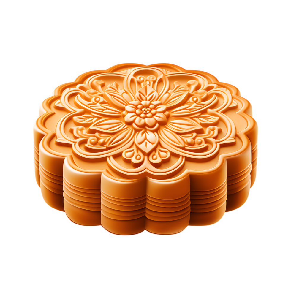Golden Mooncake with Ornate Pattern on Top png