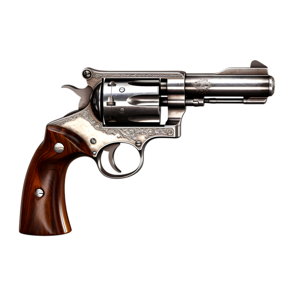 Classic Revolver with Wooden Handle png