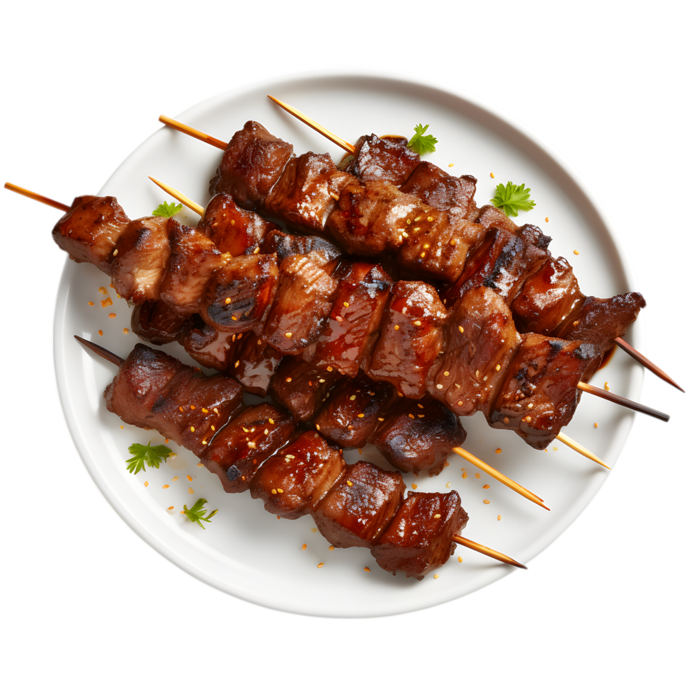 Delicious Meat Skewers with Grilled Seasoning and Side Garnish png