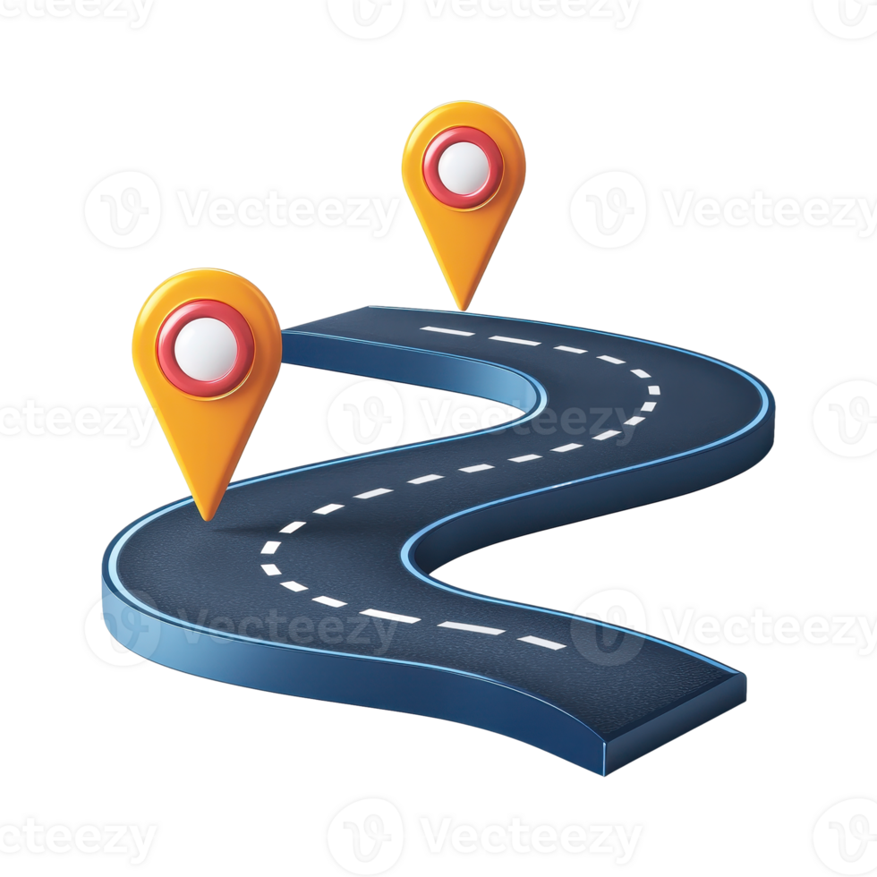 Stylized Travel Route with Road and Location Pins Symbols for Navigation and Journey Planning png
