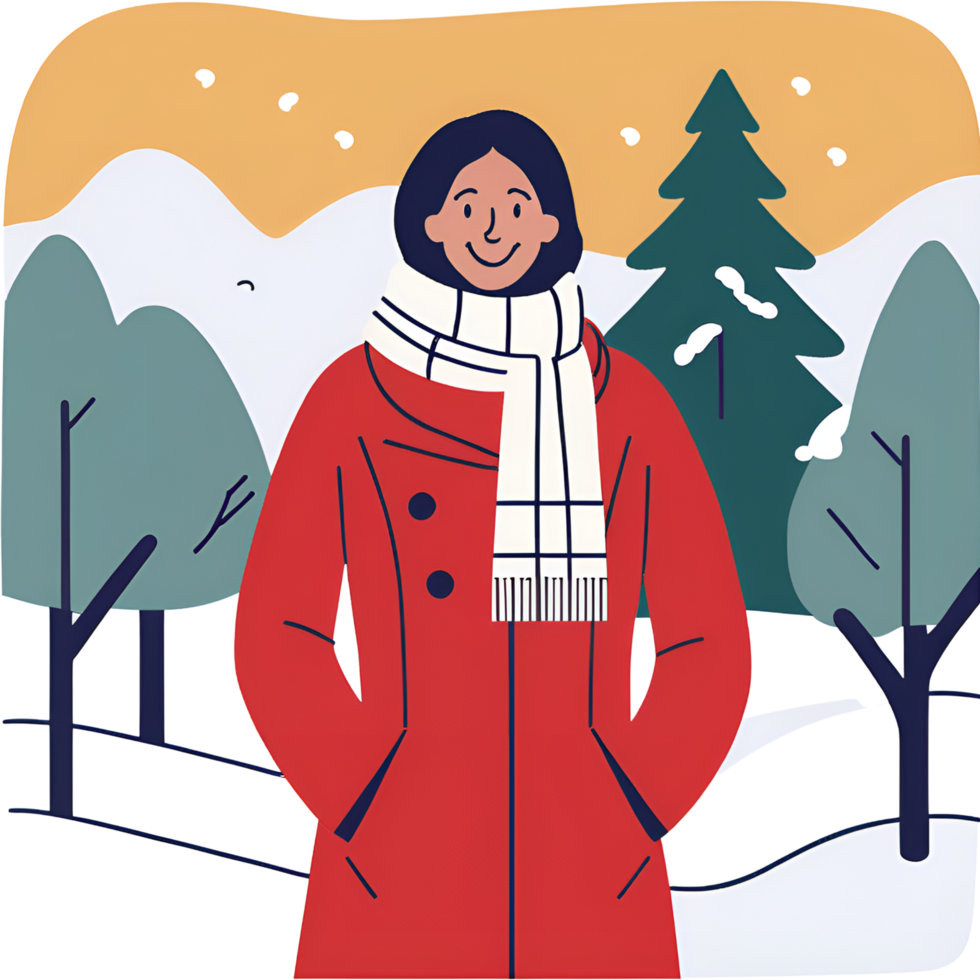 woman wearing red sweater enjoying winter png