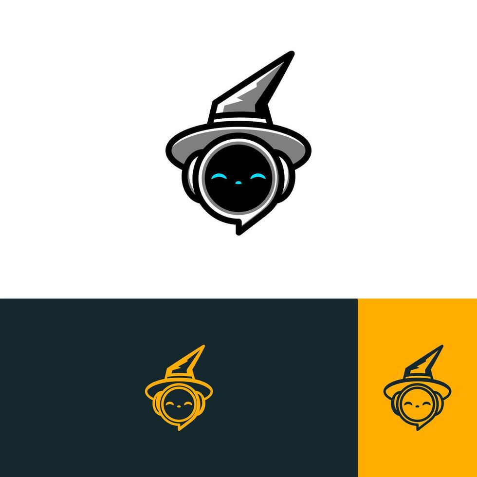 wizard robot chat logo design concept vector