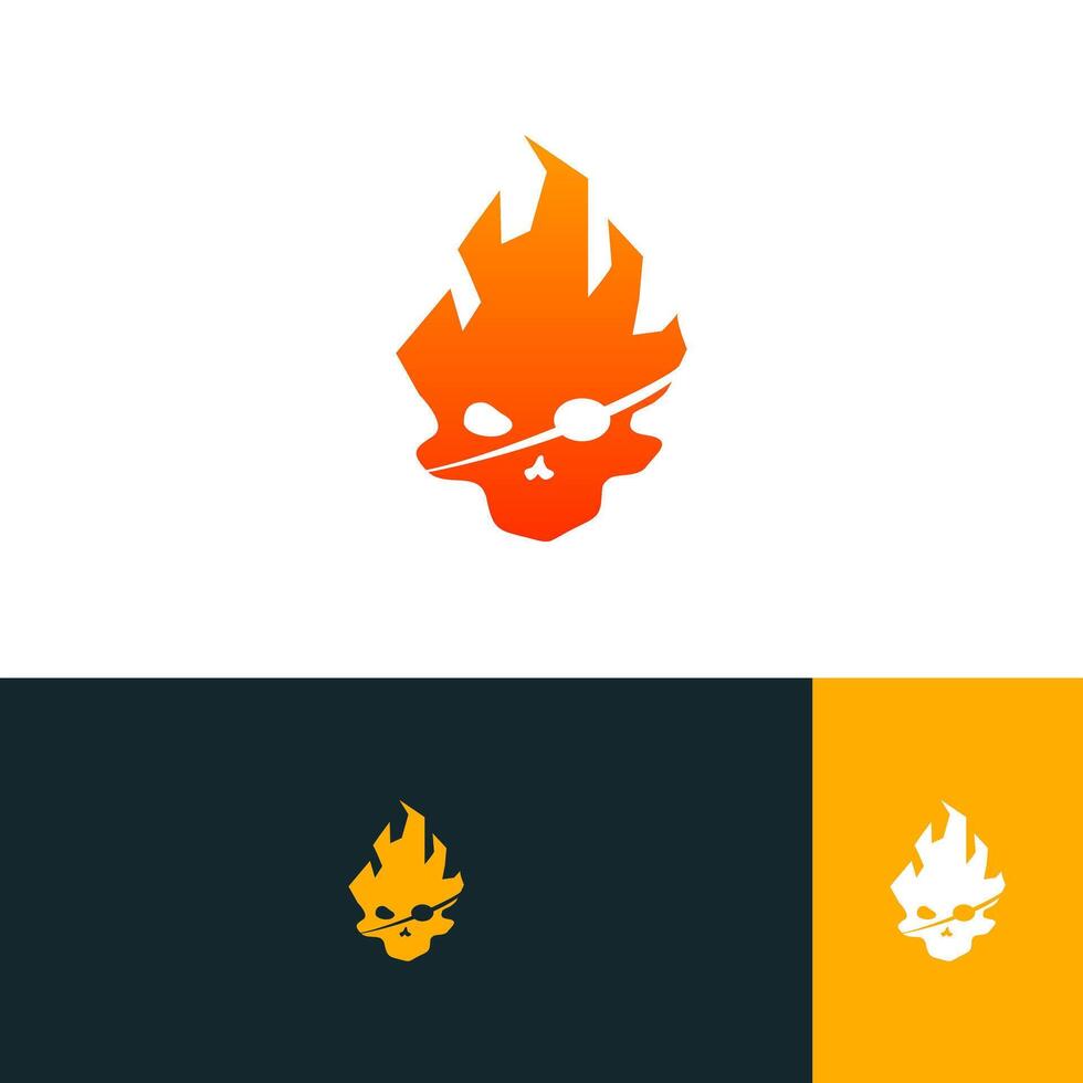 fire skull pirate logo design concept vector