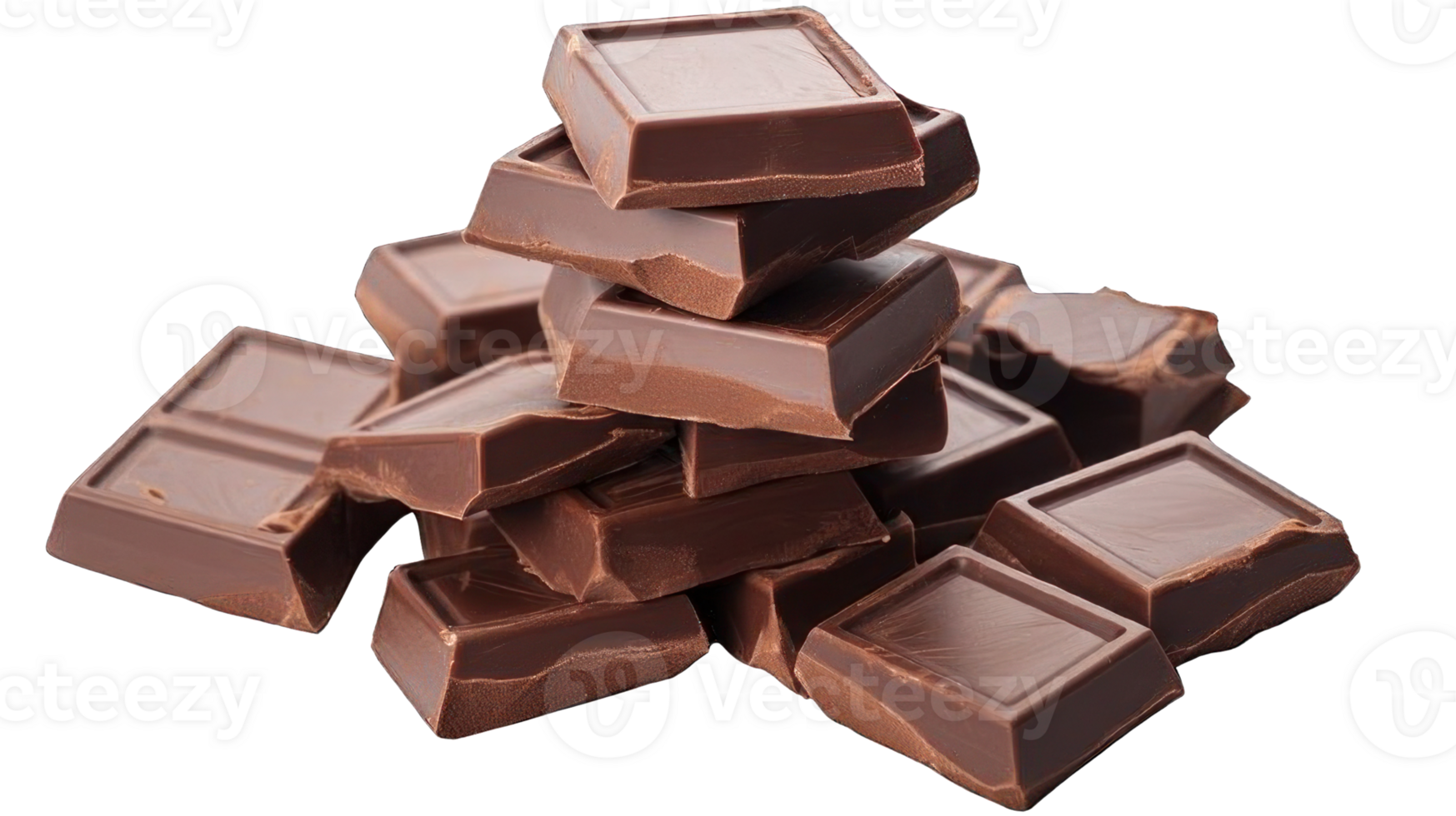 Collection of . Pieces of Dark Chocolate, isolated on a transparency background. png