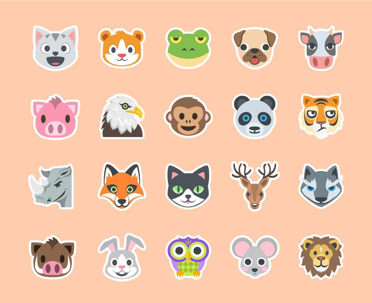 Set of stickers face cute animals vector