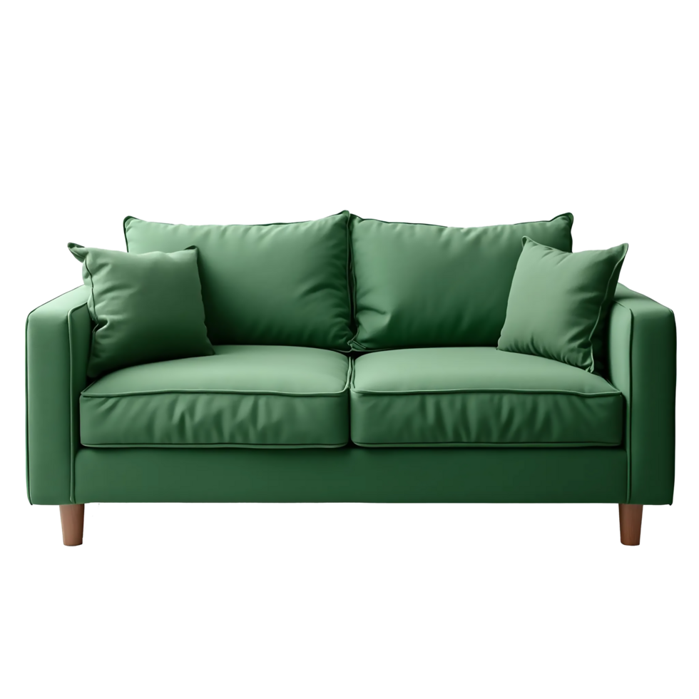 A green sofa with green pillow isolated on transparent background png