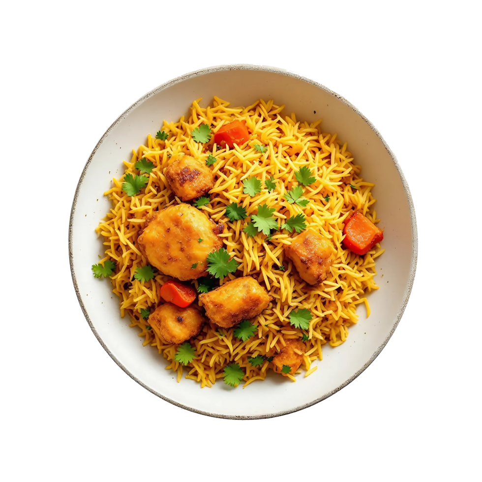 Biriyani Platter with succulent chicken pieces on transparent background png
