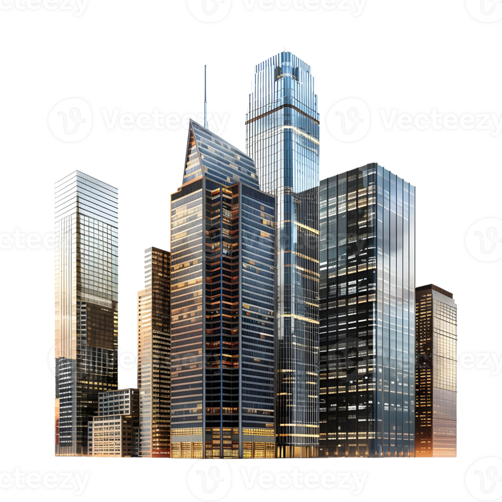 Stylized urban building featuring geometric shapes and glass isolated on transparent background png