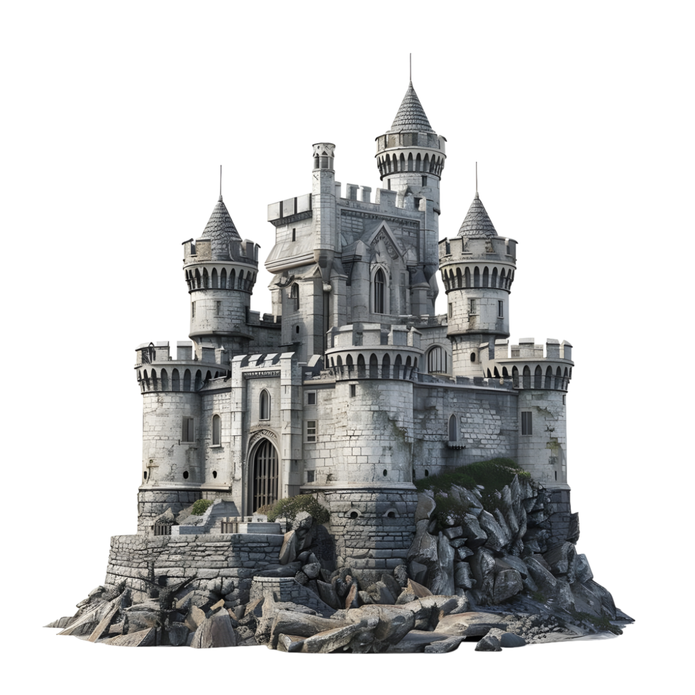 Gothic Castle with Tall Spires isolated on transparent background png
