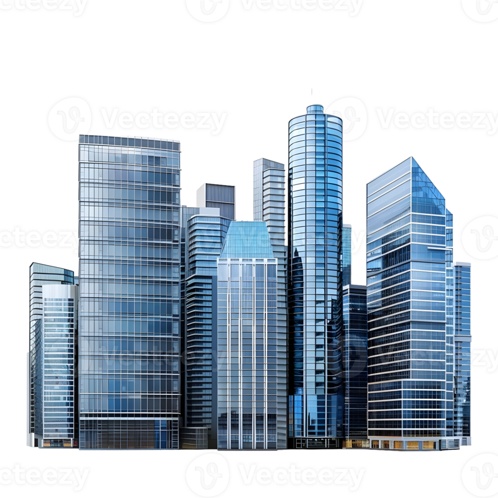 Group of reflective skyscrapers isolated on transparent background png