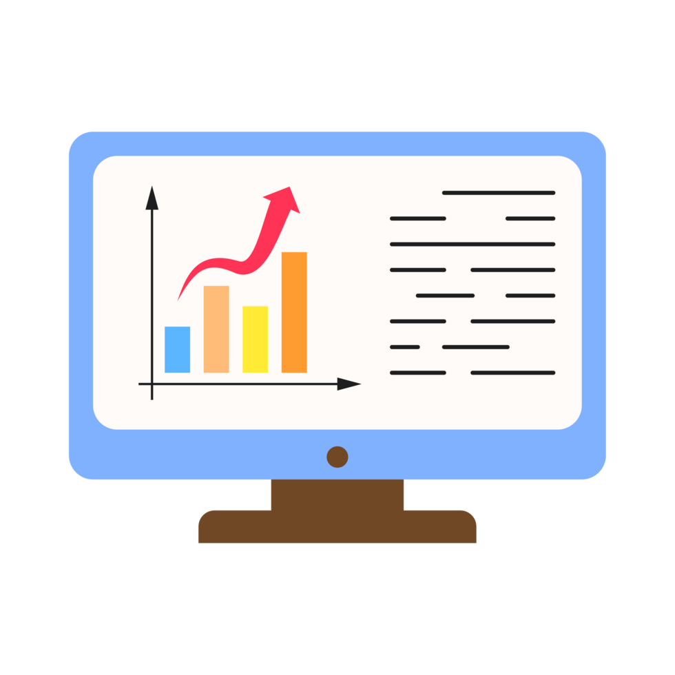 A monitor with a graph on it and a bar chart png