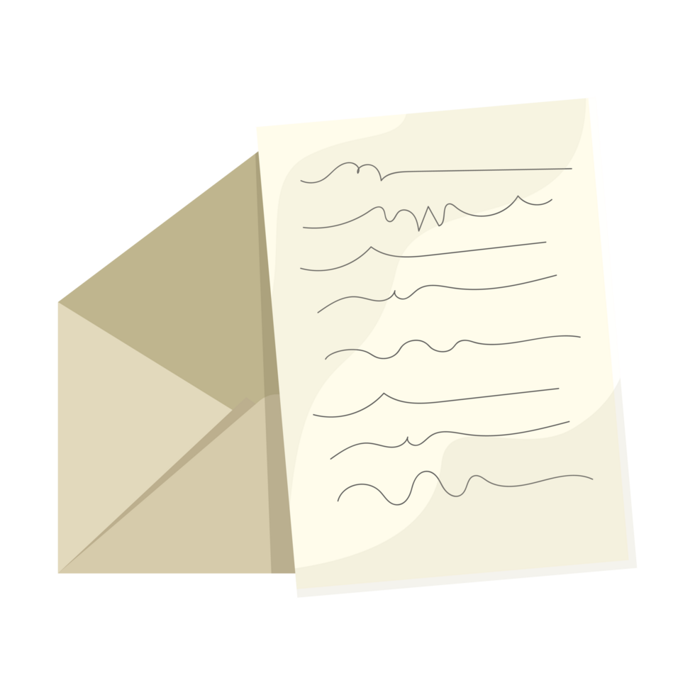 An envelope with a paper and a note inside png