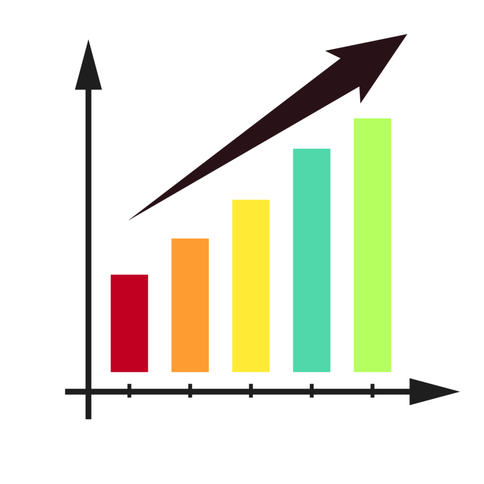 An arrow pointing up on a bar chart png