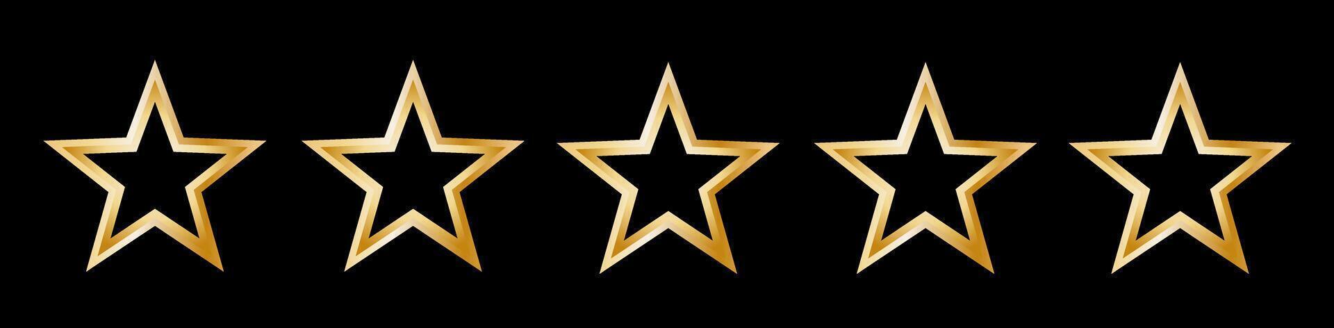 five gold stars on a black background vector