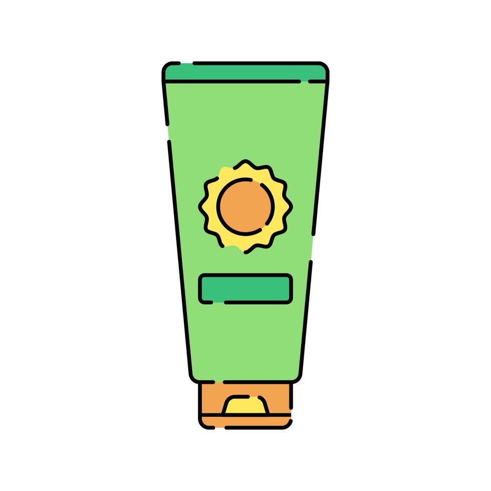 Sunscreen Bottle Icon Illustration with bright color palette in flat design style. Perfect for vacation, travel, and summer themed designs. vector