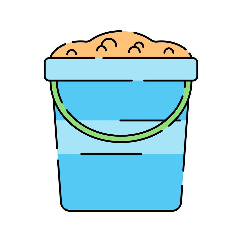 Sand Bucket with Sand Icon Illustration with bright color palette in flat design style. Perfect for vacation, travel, and summer themed designs. vector