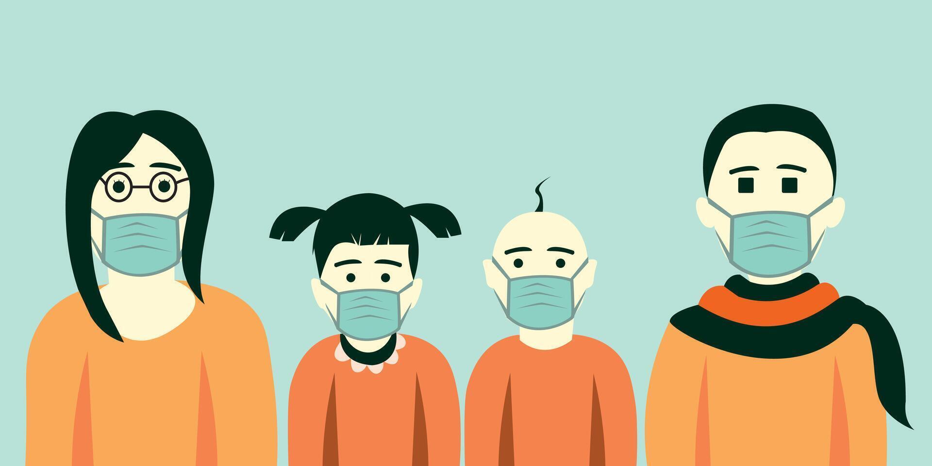 illustration of a family using a health mask vector