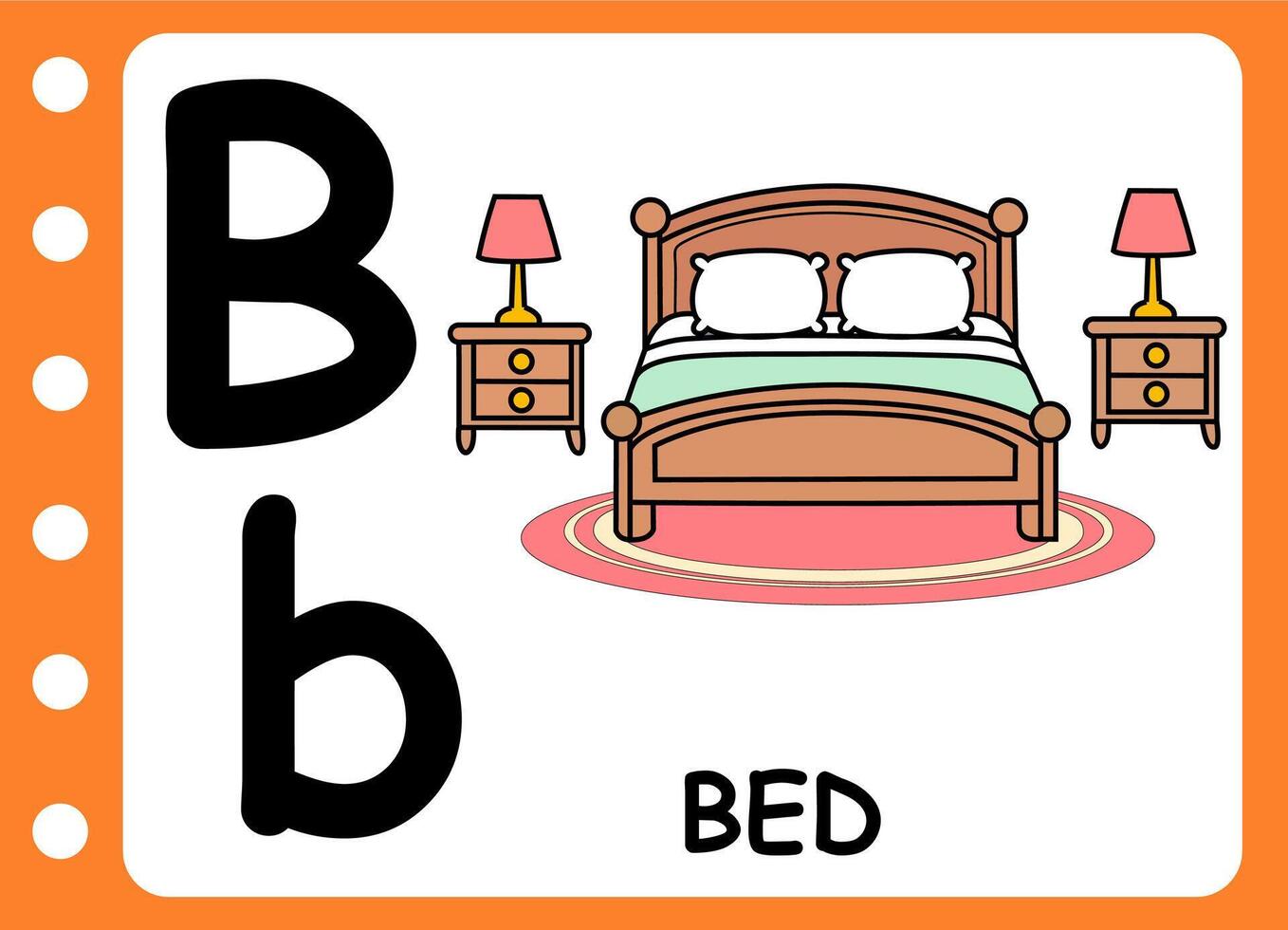 letter b for bed. kids learning game vector