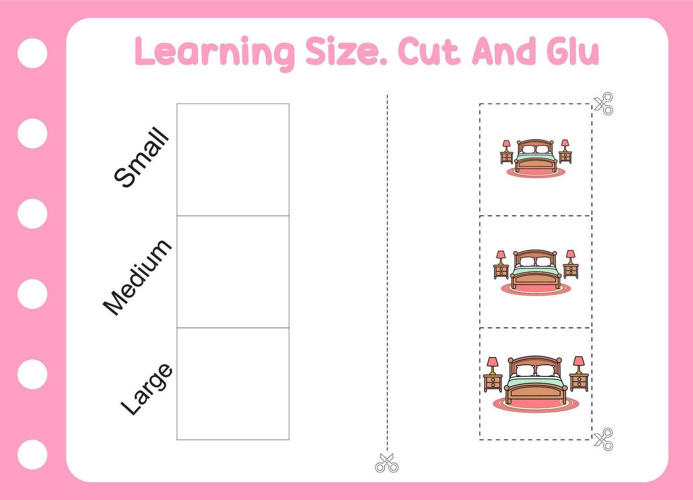 learning size cut and glue a bed. puzzle for kids vector