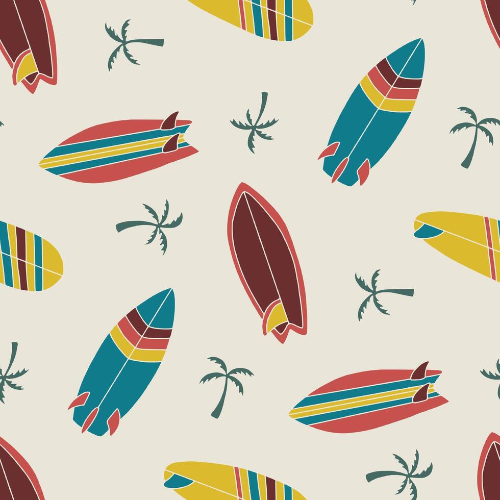 Surfboard Palm Tree Seamless Pattern illustration for Print, Wallpaper, Decoration. vector