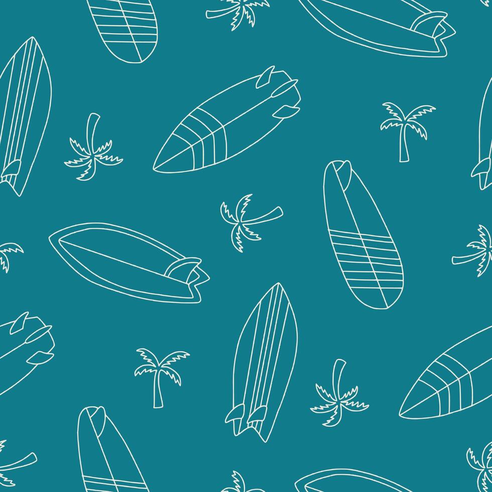 Outline Surfboard Palm Tree Seamless Pattern illustration for Print, Wallpaper, Decoration. vector