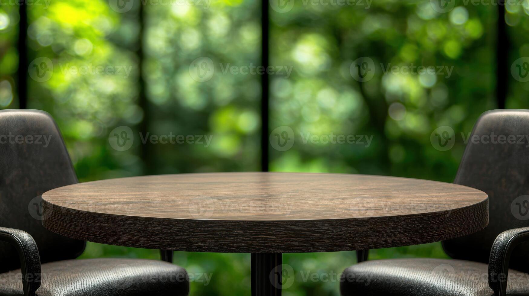 Outdoor dining table with nature background photo