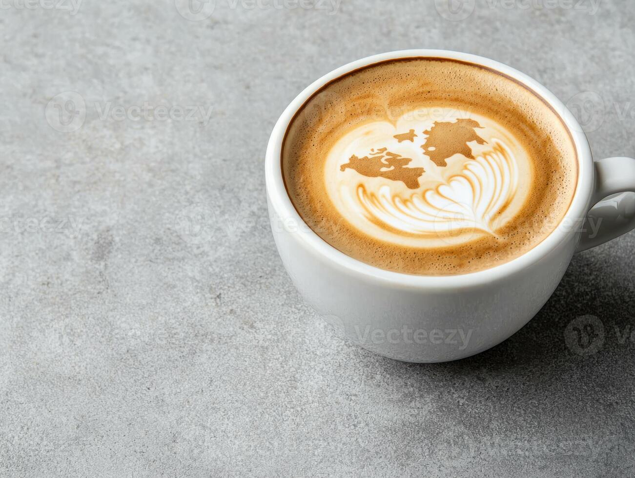 Delicious coffee with world map latte art photo