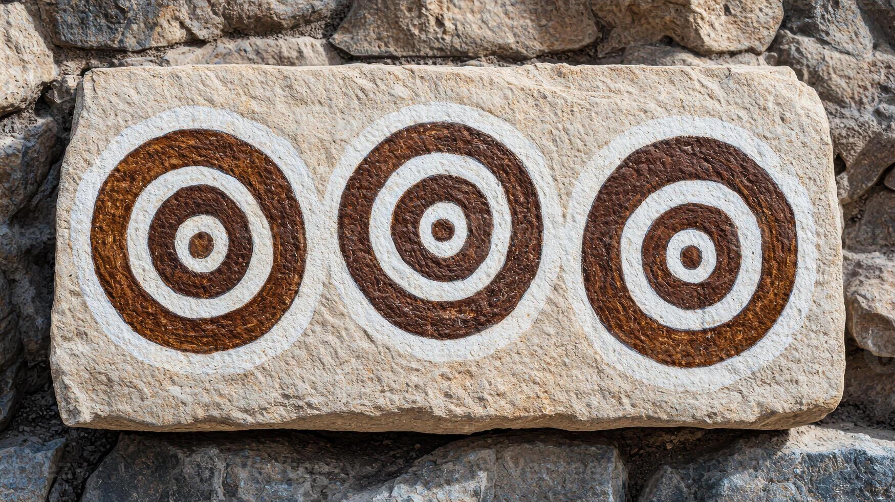 Decorative stone slab with concentric circle patterns photo