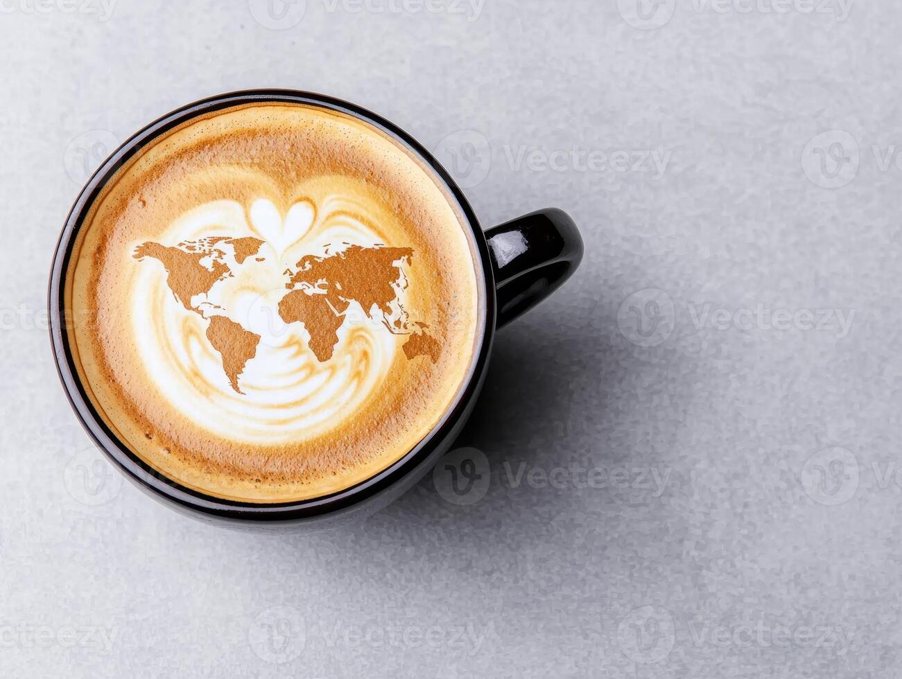 world map latte art in coffee cup photo