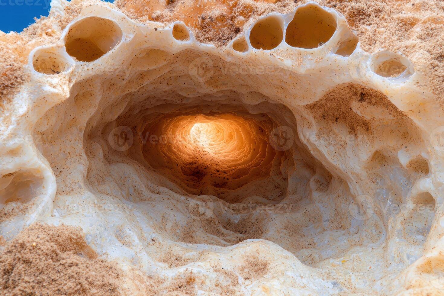 Mesmerizing cave interior with glowing light photo
