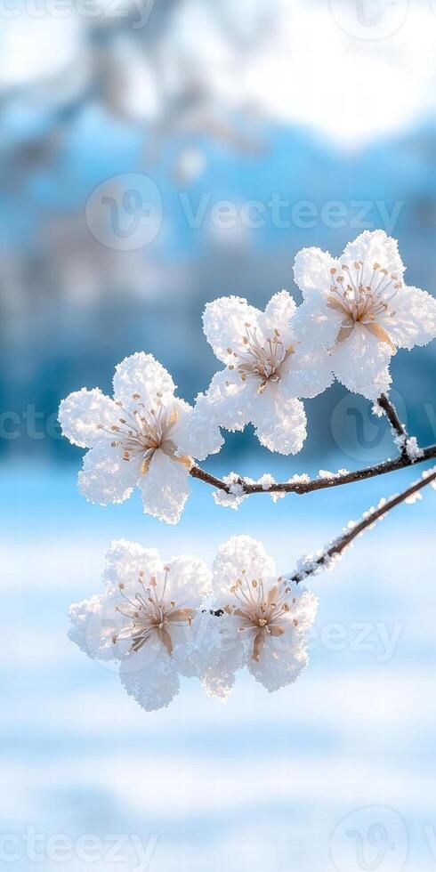 Delicate Snowflower Blossoms on a Frosty Branch photo