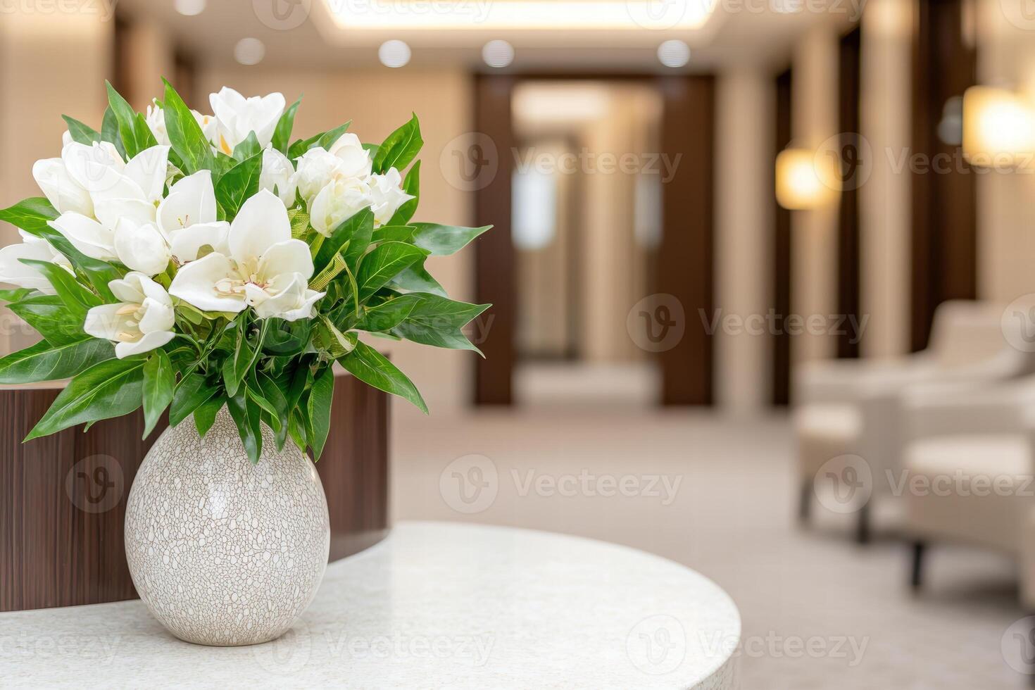 elegant white flower bouquet in vase on table photo