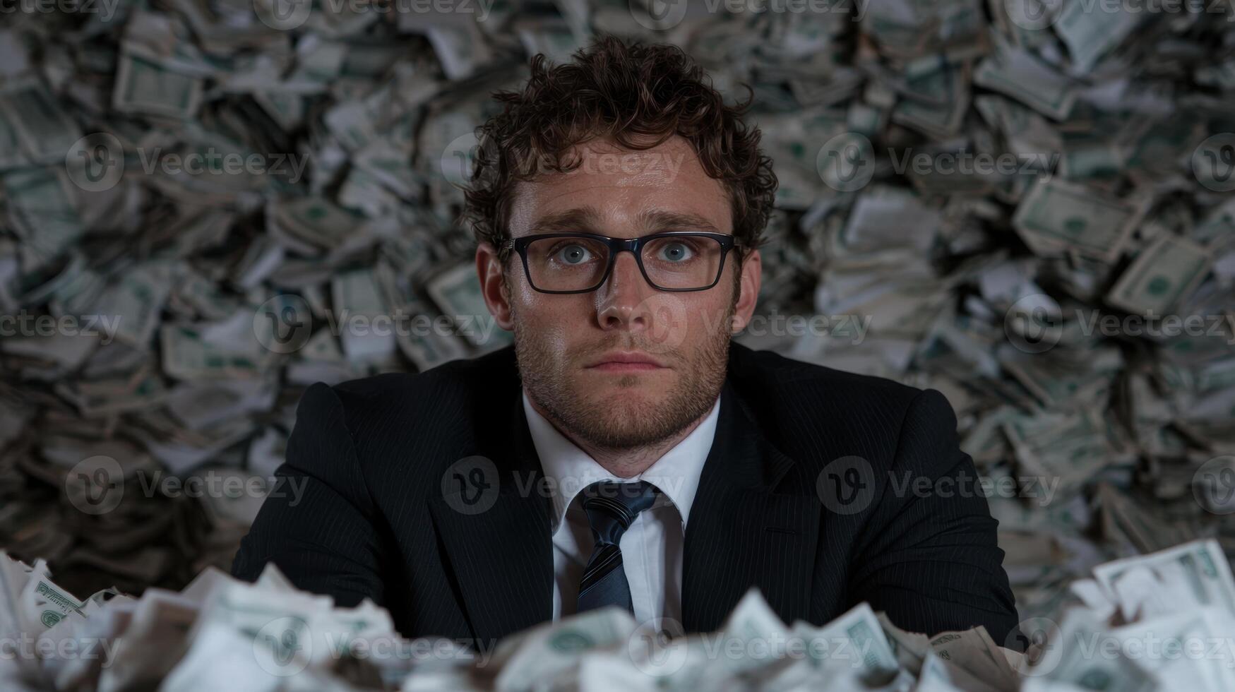 businessman surrounded by money photo