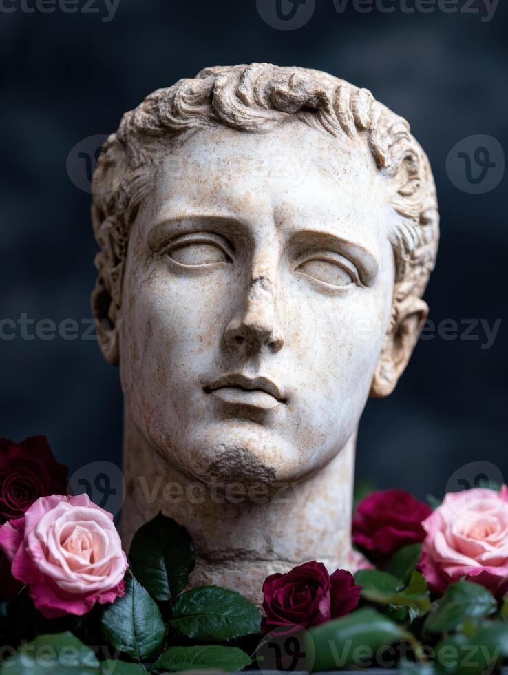 Antique marble bust with roses photo
