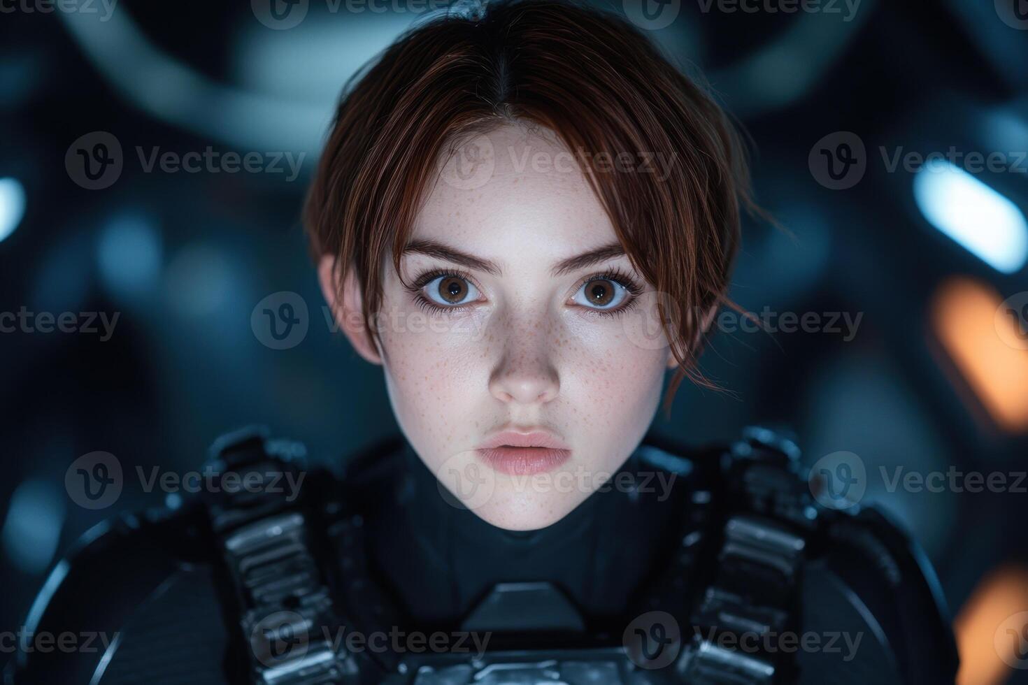 Determined female soldier in combat gear photo