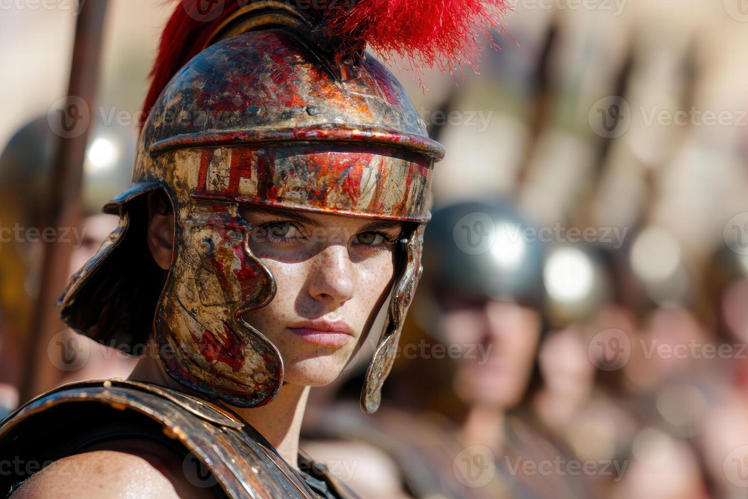 Fierce warrior in battle worn armor photo