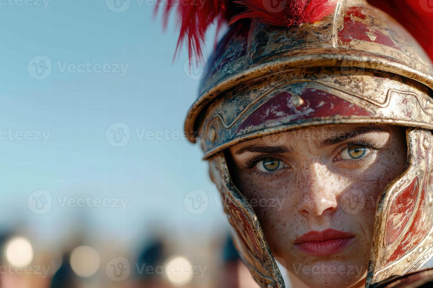 Warrior woman in ornate helmet photo