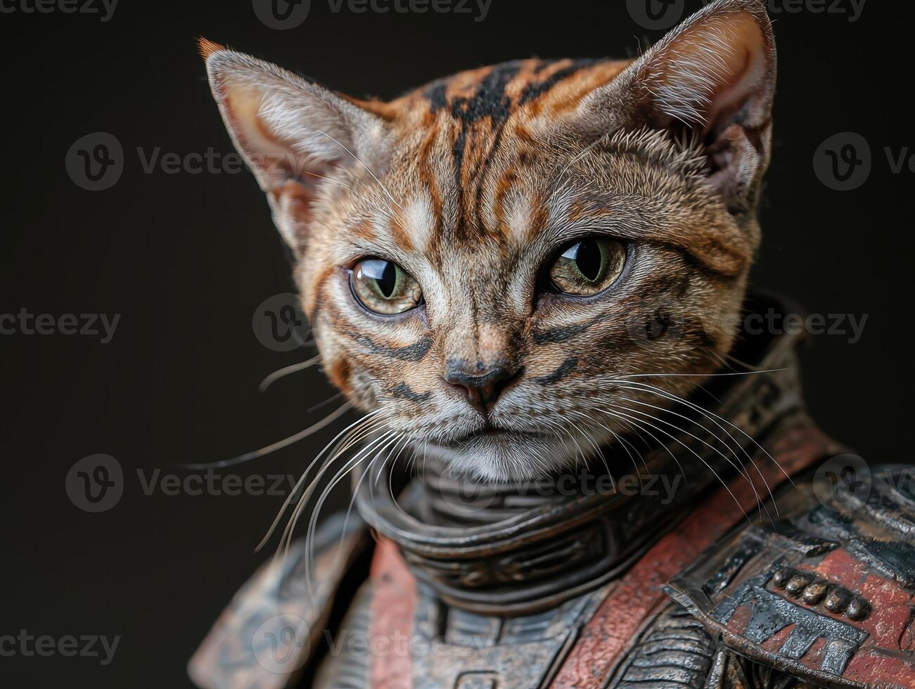 Close up portrait of a tabby cat with intense green eyes photo