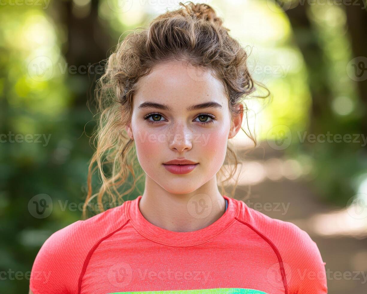 Portrait of a young woman with curly hair photo