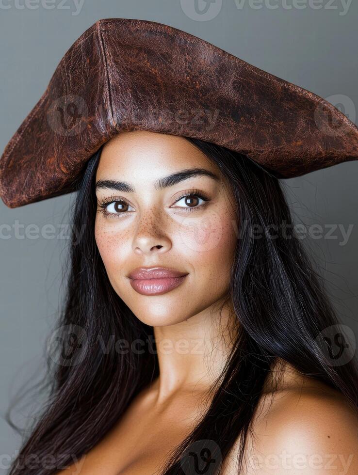Woman wearing a leather hat photo