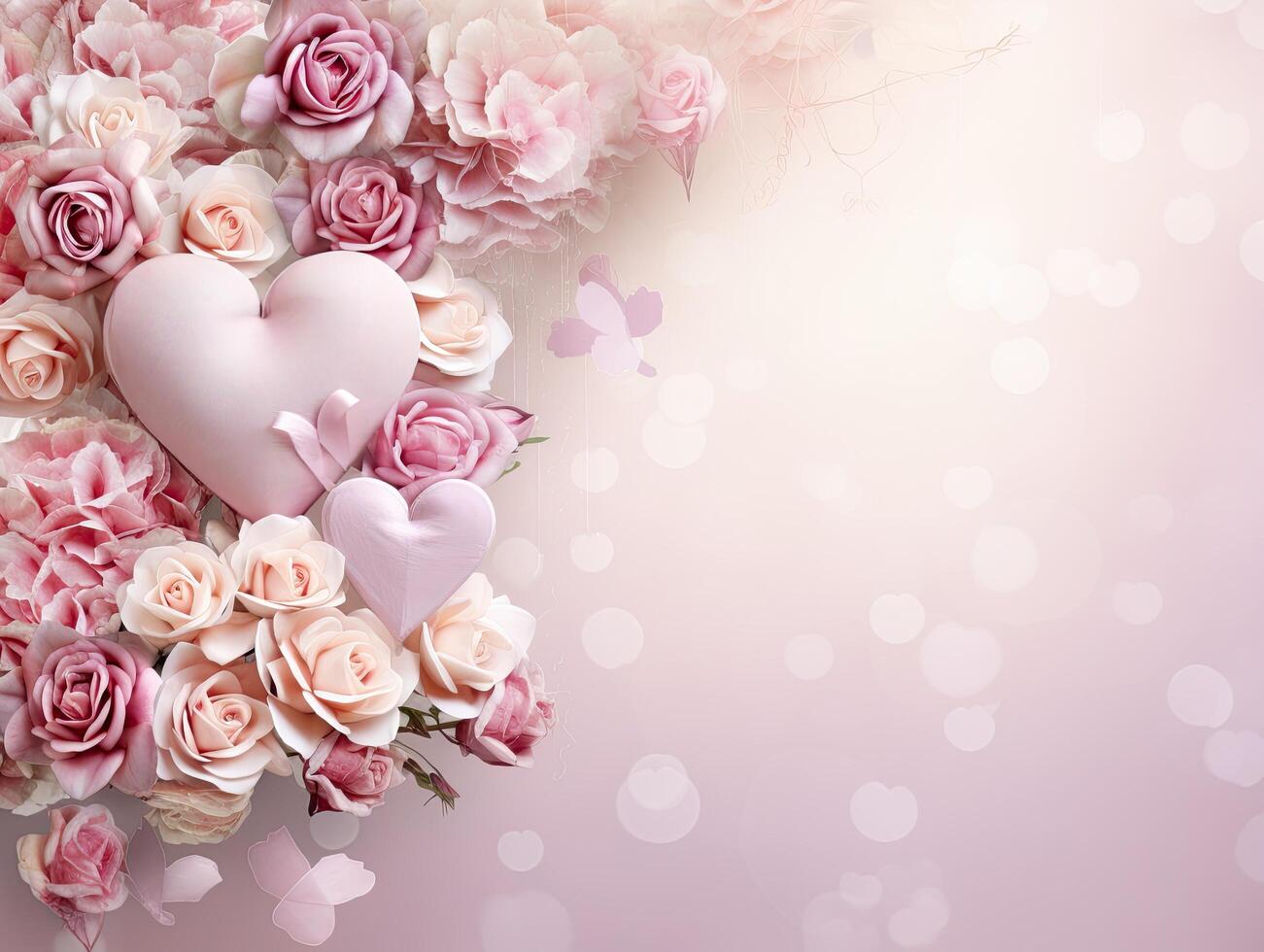 romantic pink floral background with hearts photo