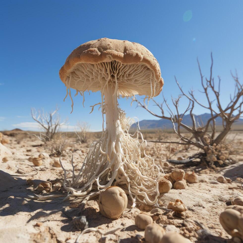 Unique desert mushroom with intricate patterns photo