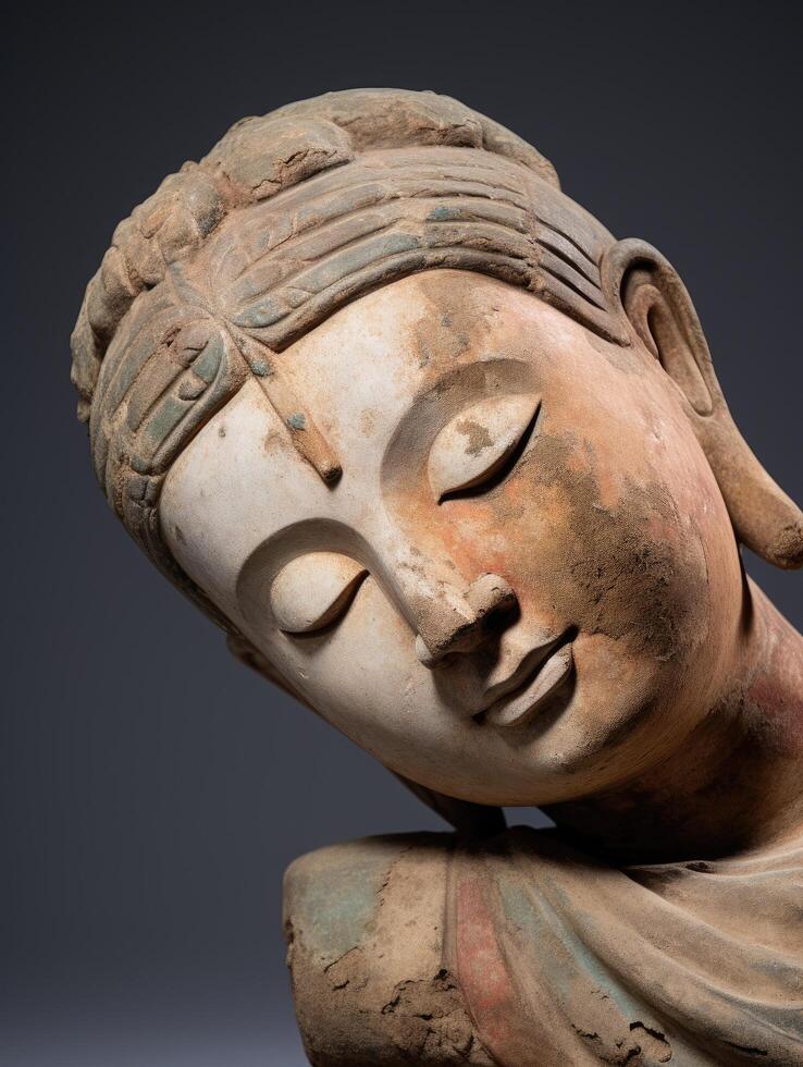 ancient buddhist sculpture with intricate details photo