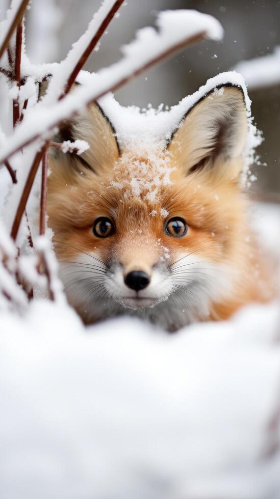 Curious fox in snowy forest photo