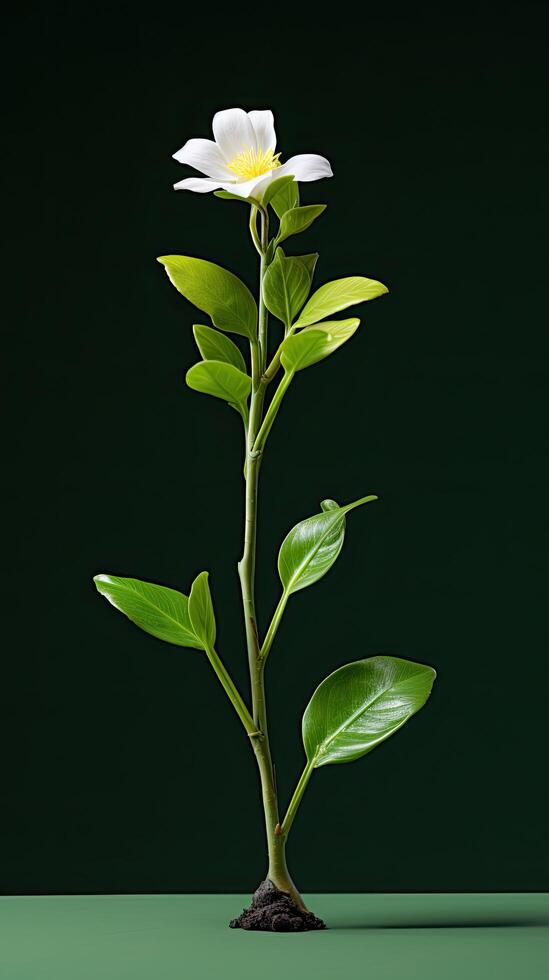 Blooming white flower on green plant photo