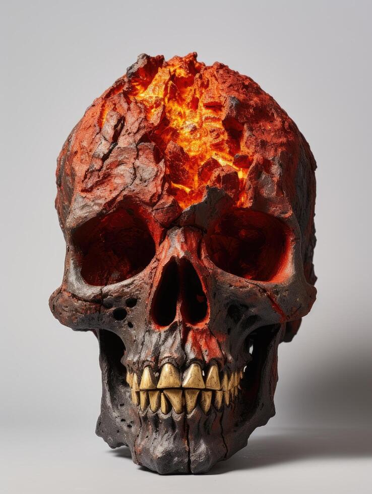 Fiery skull with sharp teeth photo