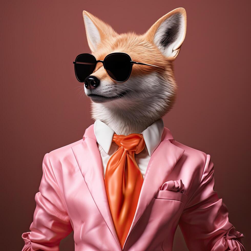 fashionable fox in pink suit and sunglasses photo